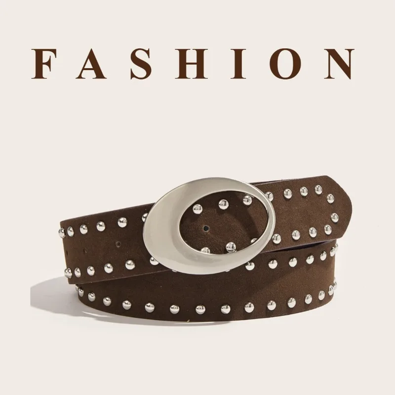 Fashionable Retro Maillard-Style Studded Women’s Belt Flattering Slimming and Elegant American “It Girl” Style Belt for Dresses