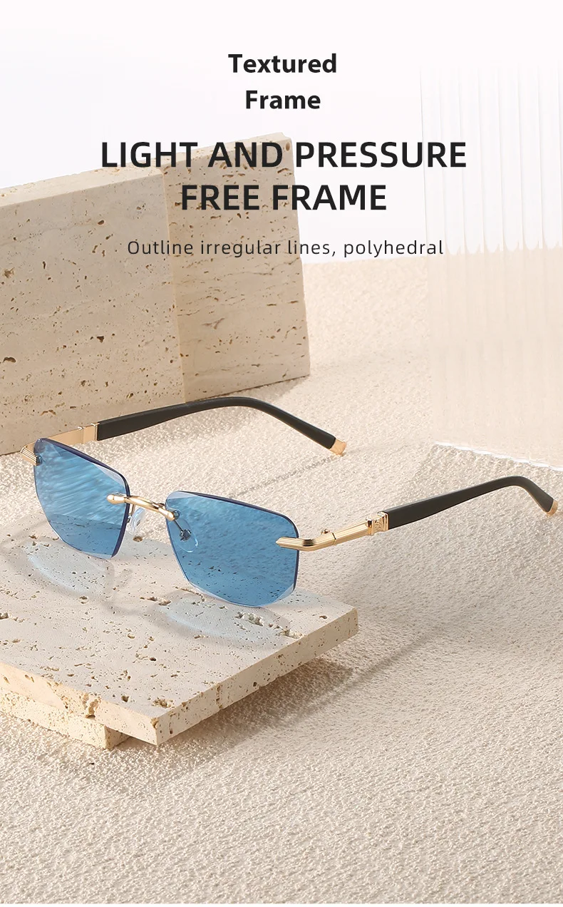 CRIXALIS Anti-Blaulicht-Lesesonnenbrille für Damen, modisch, rechteckig, rahmenlos, presbyopische Brille, Herren, optische Brillen, UV400 – Detail 5