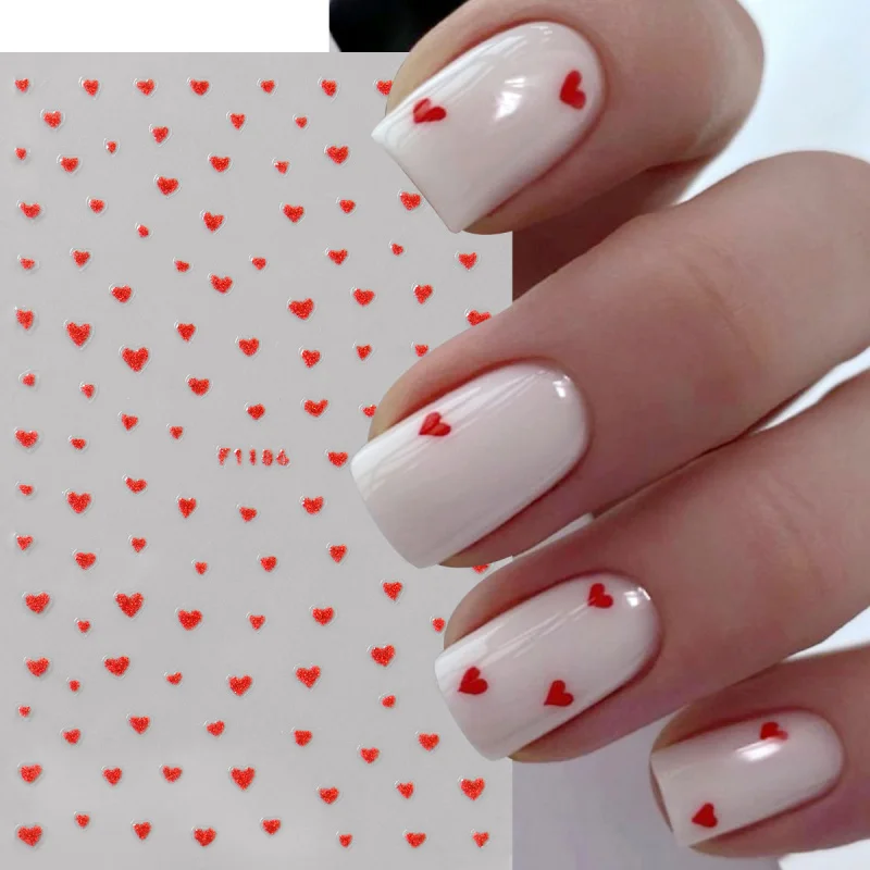 ملصقات أظافر لامعة لعيد الحب مختلطة باللون الأحمر والوردي على شكل قلب الحب، شارات لاصقة لطيفة على شكل قلب صغير لإكسسوارات ديكور الأظافر