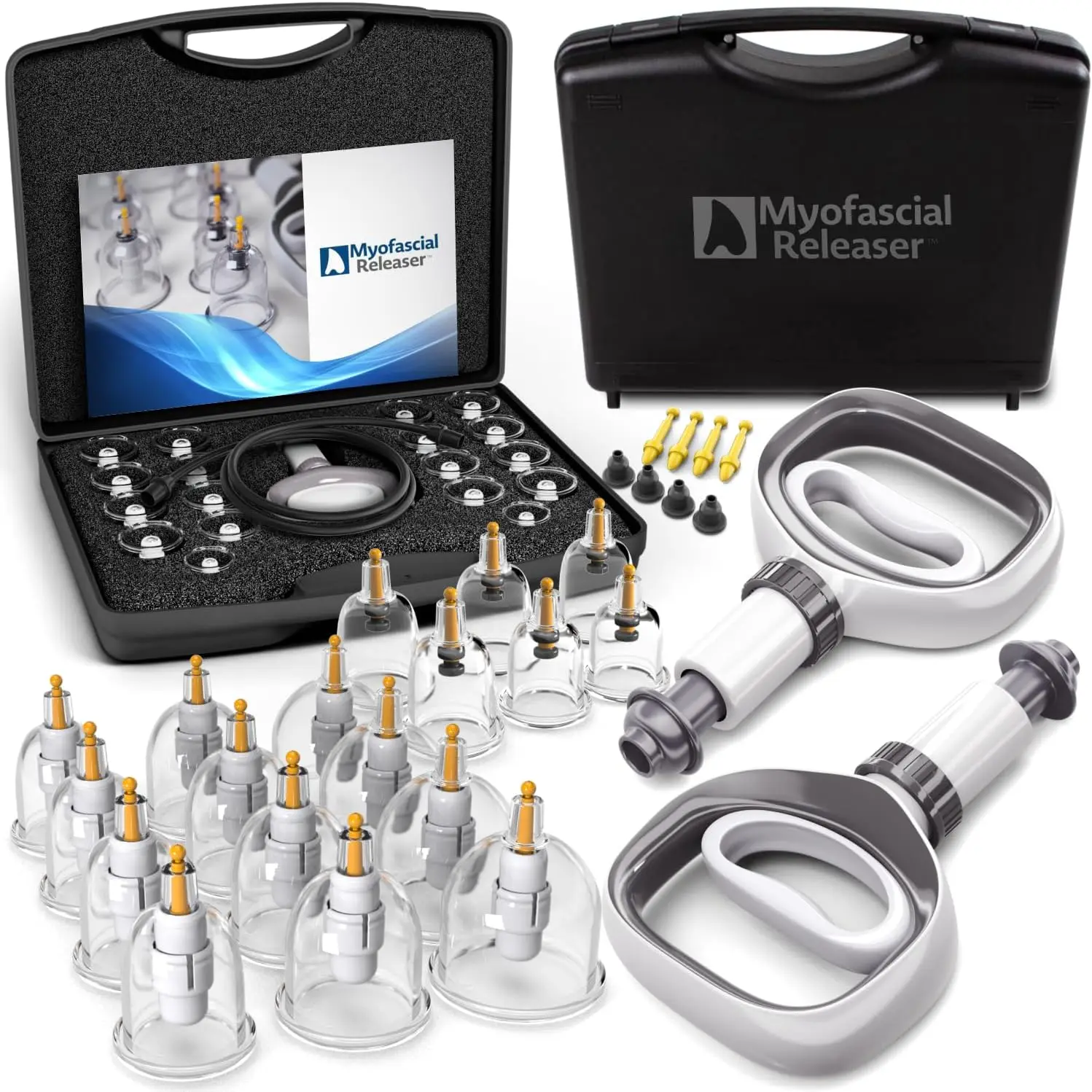

Professional Cupping Therapy Set - 18 Multi-Sized Vacuum Cups with 2 Hand Pumps & Detailed Book