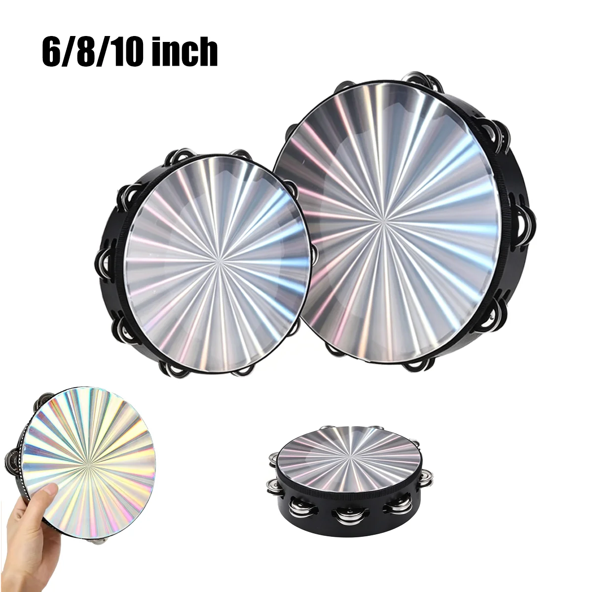 Miwayer Double Row Tambourine, Optional 6/8/10 Inch Percussion Instrument Bright Finish for Teaching & Performance