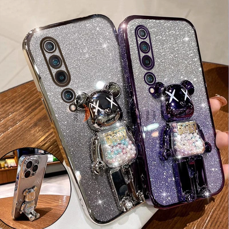 Glitter Bear color bead electroplated mobile phone holder Case For Xiaomi 10 10 Pro 10 Ultra 11 9T 10 Lite 10T Pro 10S Cover