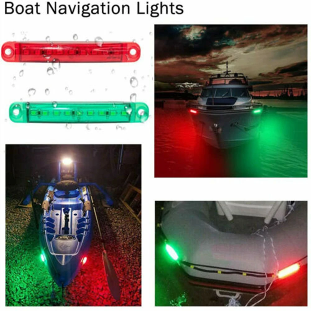 Red Green LED Strip Navigation Lights 4 Pack for Marine Vessels Including Kayaks Pontoons and Small Boats with 9 LED Per Bar