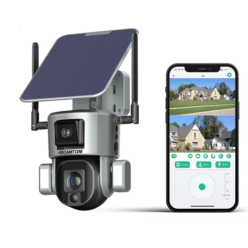 Rscamtom 4K lente Dual sistema de cámaras de seguridad solares para exteriores inalámbrico 10X Zoom alarma Push 4G PTZ cámara Solar