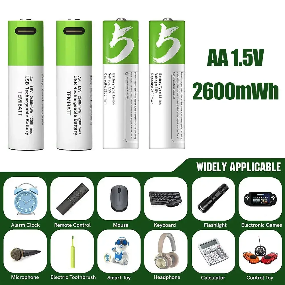 

Fast charging 1.5V AA/AAA lithium ion battery with 2600mah/750mah and USB rechargeable lithium USB battery for toy keyboard