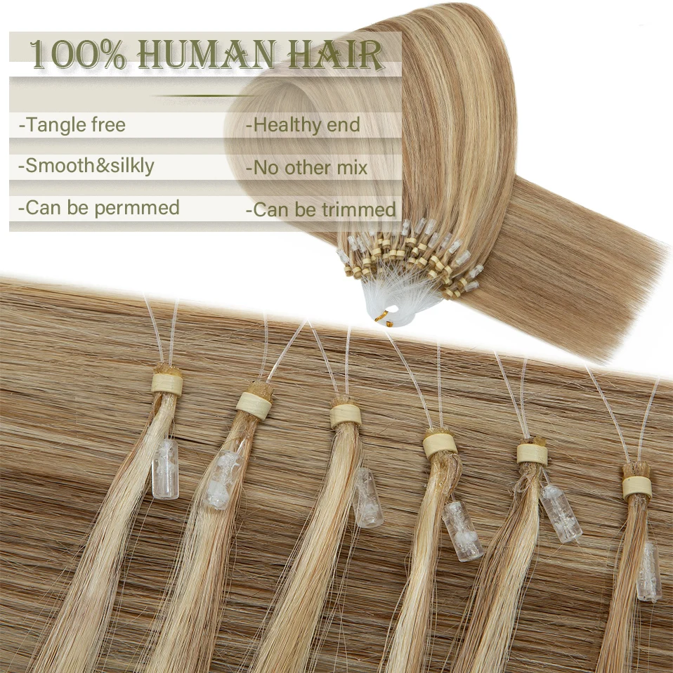 TESS 20inch Micro Loop Hair Extensions Thick Human Hair Micro Link 1g/strand Micro Ring 50pcs Straight Natural Hair Extensions