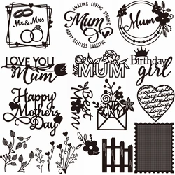 Happy Mother's Day Collection Metal Cutting Dies Set Mum Mr & Mrs Love Heart Valentine Birthday Die Cut DIY Card Making Craft
