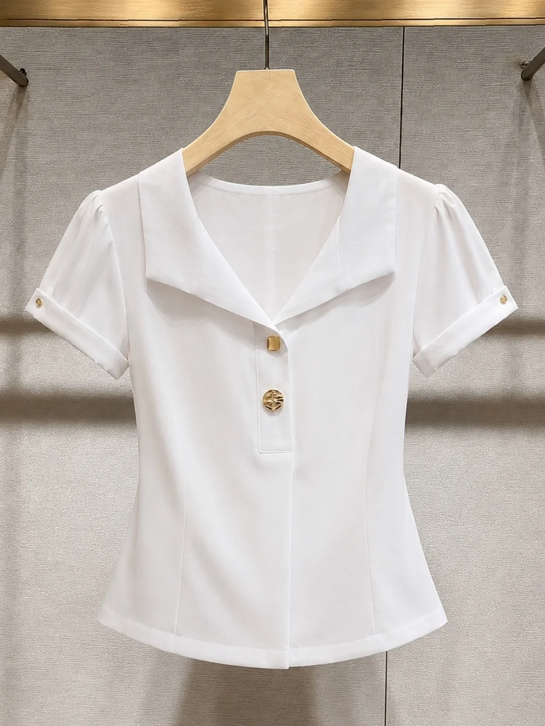 Elegant Lightweight Flip-Collar Soft Pure Color Women's Top Fashionable Summer Slimming T-Shirt Design Sensation Casual Wear