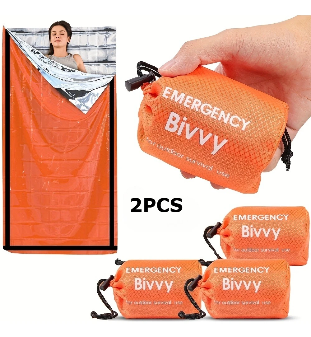 Saco de dormir de emergencia de 2 piezas/saco de supervivencia Bivy manta térmica de emergencia Mylar/abrigo ligero para equipo de acampada senderismo viajes