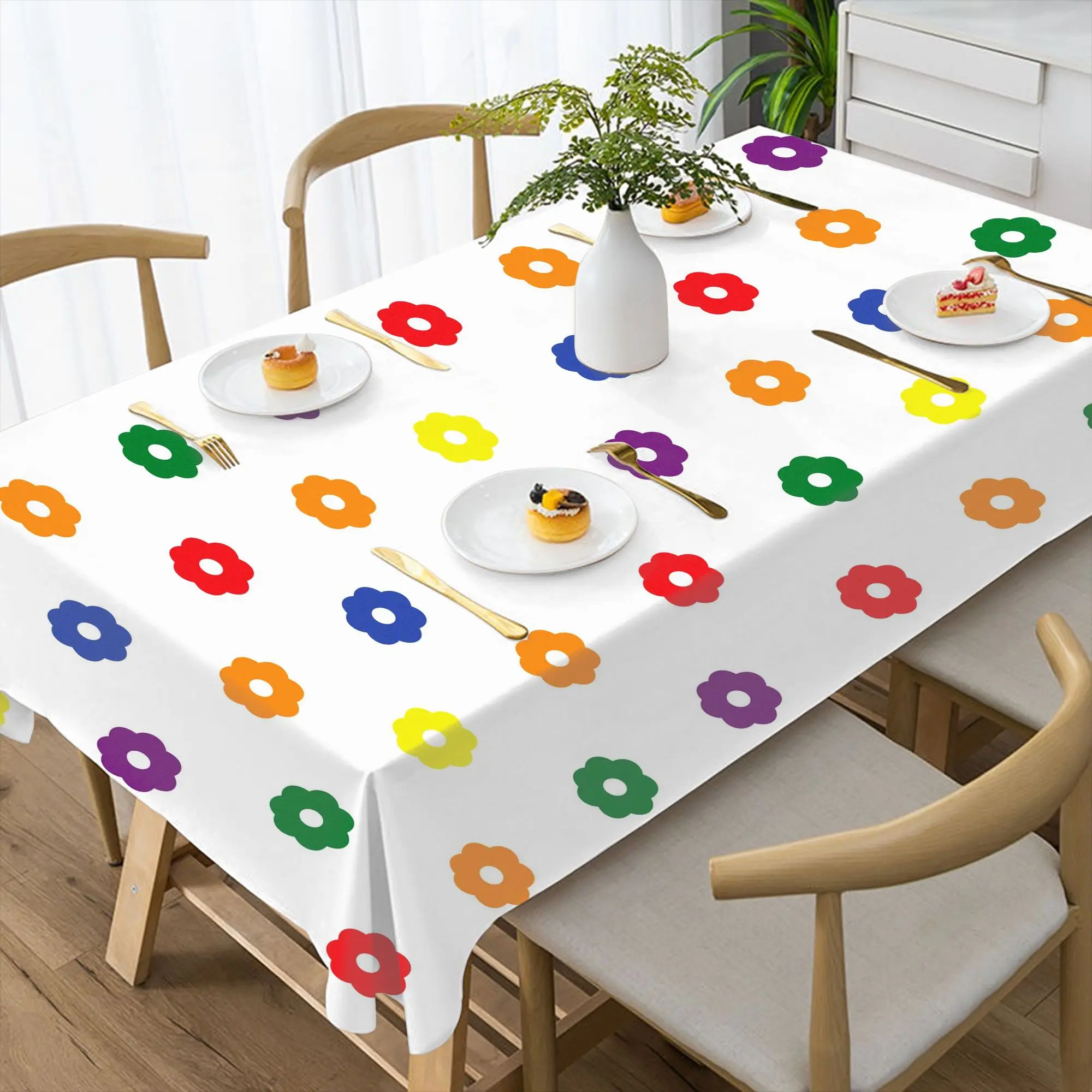 VIKAMA Khaki Chevron & Stripe Tablecloth, 6 Designs, Waterproof Polyester Table Cover for Dining
