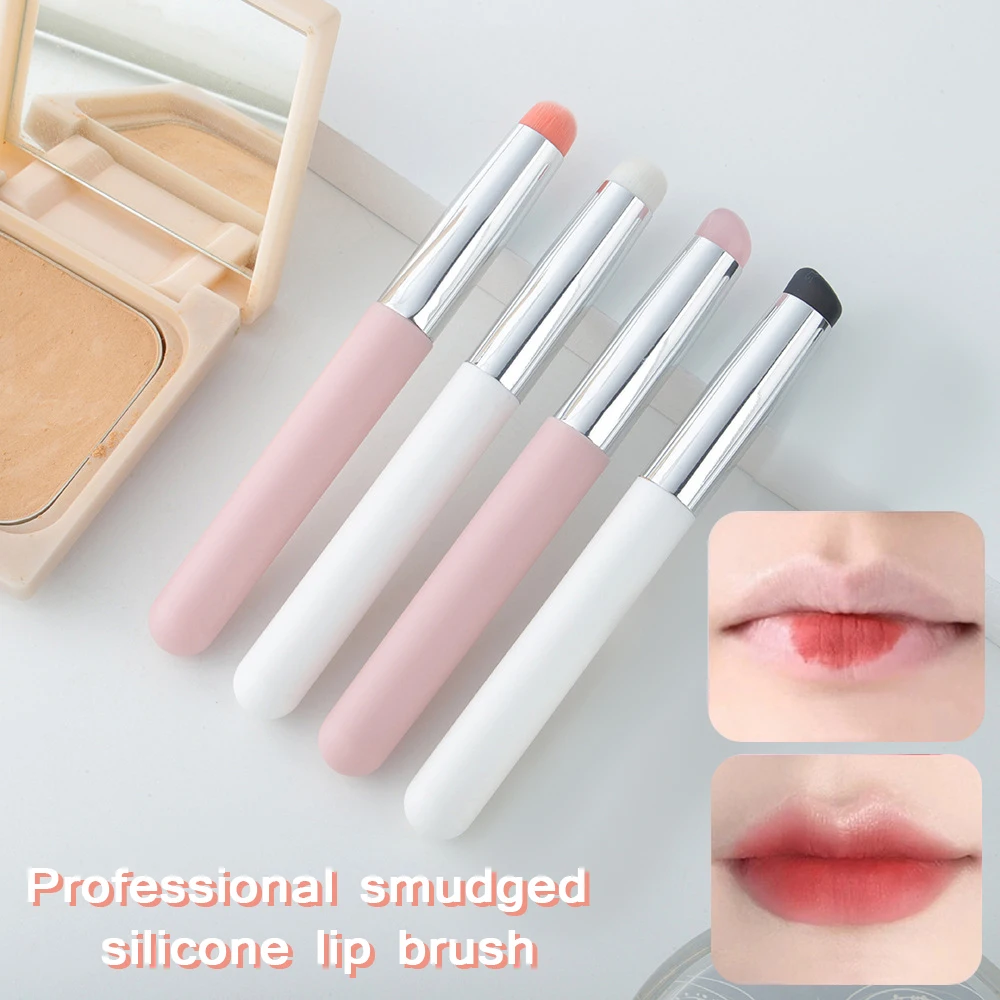 Pincel de labios multifuncional con cabeza redonda de silicona, aplicador de lápiz labial suave, corrector, herramienta de maquillaje portátil, 1 piezas