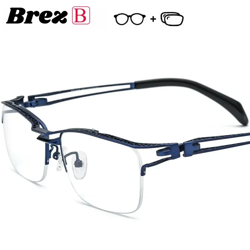 

Ollymurs Prescription Glasses Progressive Anti Blue Light Eyeglasses Men Pure Titanium Half RIm Optical Frame With Diopter