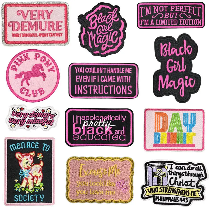 

English Letters Black Girl Magic Rectangle Iron-on Sew Embroidery Badge Patches DIY T-shirt Hat Backpack Clothing Appliques