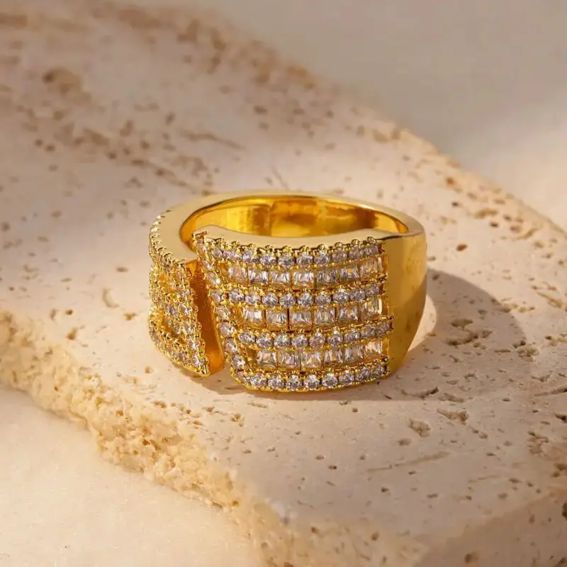 Anelli con zirconi geometrici vintage per donna Anello da dito aperto punk color oro in acciaio inossidabile Gioielli da sposa estetici bague femme