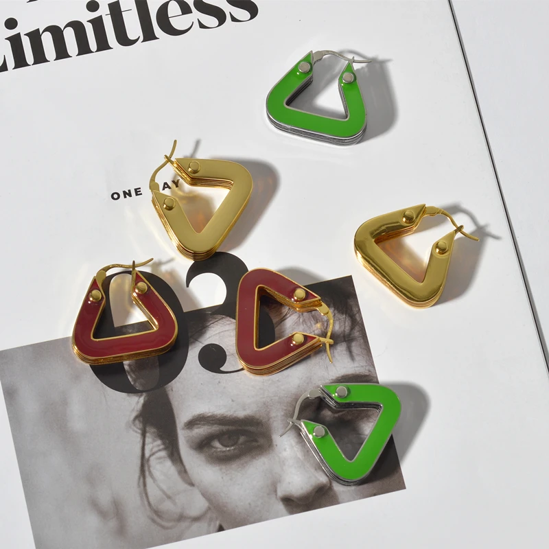 

Brass With 18K Gold Geo Enamel Statement Hoops Earrings Women Jewelry Party T Show Gown Punk Gothic Top Runway Korean Japan