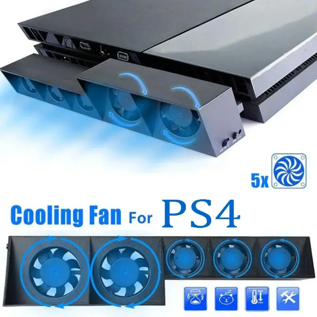 

Cooling Fan For Playstation 4 USB External Cooler 5 Fans Turbo Temperature Control Cooling Fans For PS4 Gaming Console