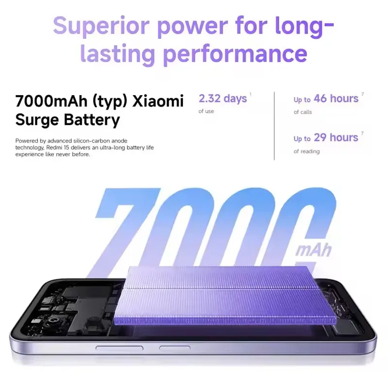 【العلامة التجارية+】Redmi 15 الإصدار العالمي للهاتف الذكي بطارية 6.9 بوصة 50 ميجابكسل 7000 مللي أمبير في الساعة 33 وات شحن سريع IP64 Snapdragon ®   685 منصة متنقلة