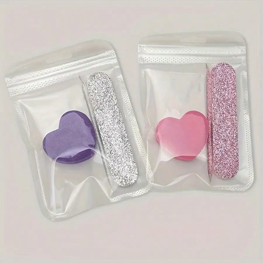 Kit de nail art 3 pièces – Brosse à points, tampon cœur et lime en bois pour manucure professionnelle