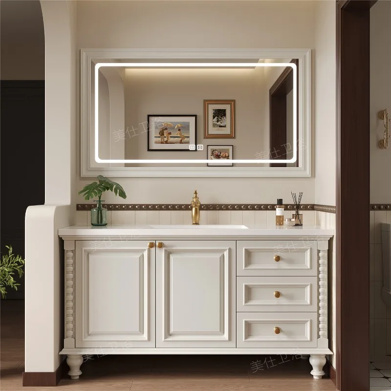 

American-style Bathroom Cabinets Oak Floor-mounted Ceramic Bathroom Cabinets Ceramic Basin Home Furniture In Particolare ZY40YSG