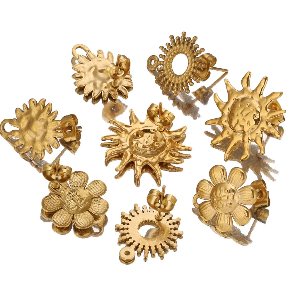 6pcs/lot Stainless Steel Gold Sun Flower Sunlight Earrings Hooks Posts Earrings Back for DIY Jewelry Making Supplies Wholesale