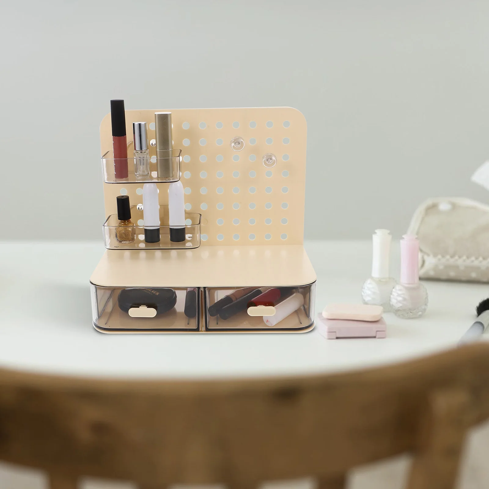 Pegboard Storage Rack Beige Plastic Desk Wall ganizer Gaming Adjustable Large Capacity Tabletop Pen Drawer Sloped Insert Design