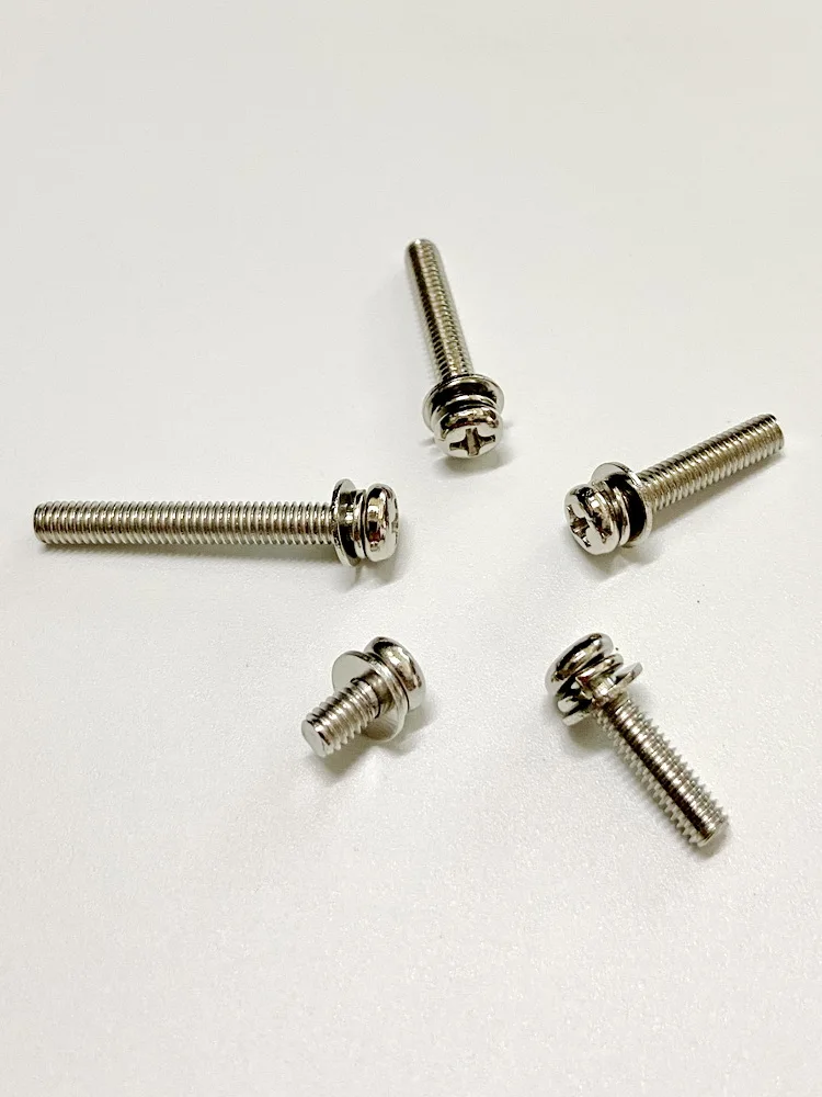 M4 Combination Screw with Flat Washer And Spring Washer Hardware Fastener round Head Cross Screw Iron Plated Nickel Material