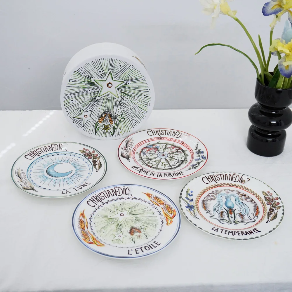 European Style Ceramic Retro Personality Western Steak Plate Flat Plate Di Home Hand Painted Wind Stars Sun Bone China Plate