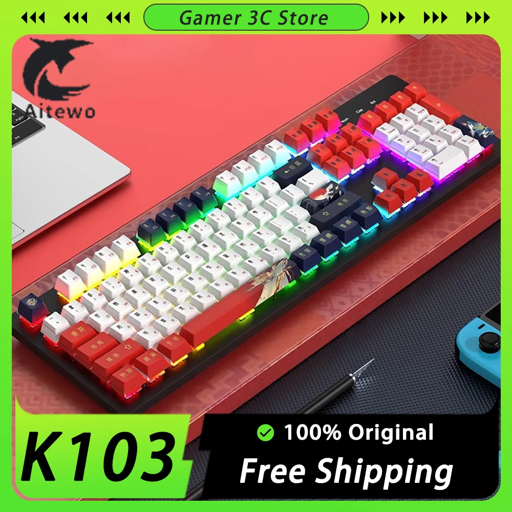 

Aitewo K103 Mechanical Keyboard Three Mode Wireless Rgb Gaming Keyboard Customize Hot Swap Pbt Keycaps Pc Gamer Accessories Gift