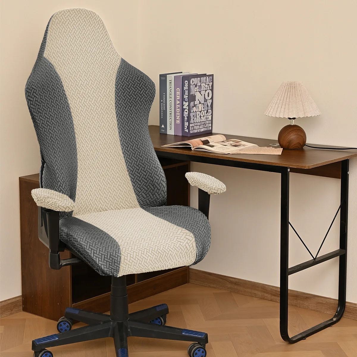 4pcs/ A Set Jacquard T-shaped Striped Grid Color Blocked Gaming Chair Cover, Modern and Comfortable Dustproof Chair Cover