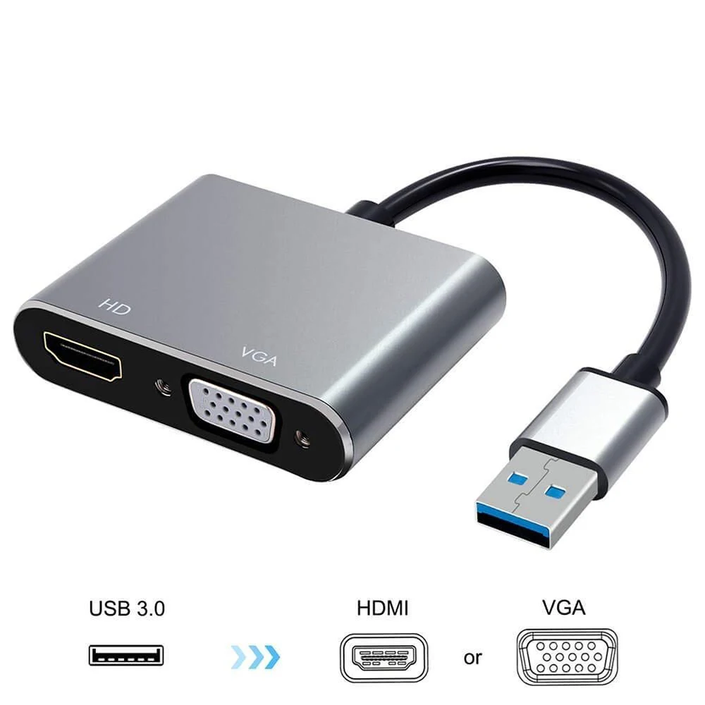 Colorii USB 3.0 to HDMI-compatible VGA Adapter 1080P Multi-Display 2in1 USB to HDMI-compatible Converter for Windows 7/8/10 OS