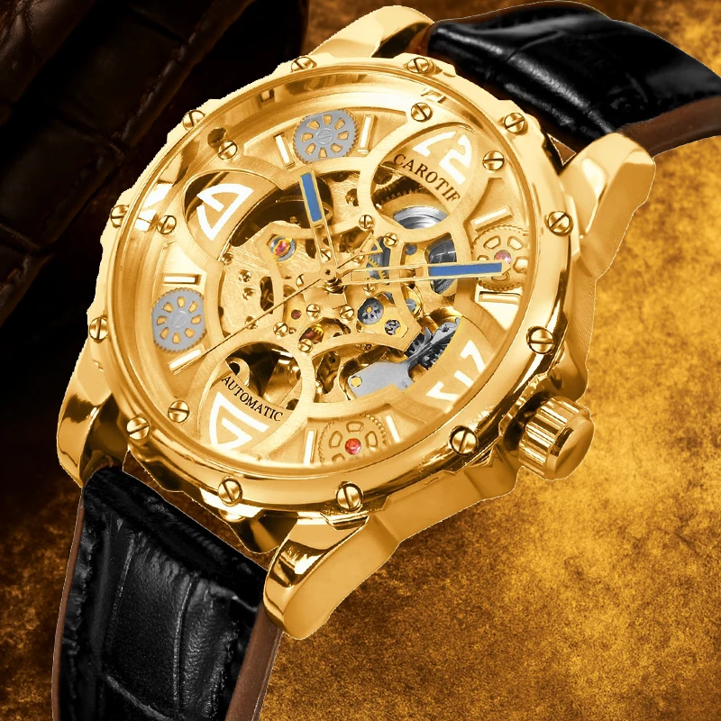 

A men's black belt business luxury maple leaf automatic tourbillon mechanical watch