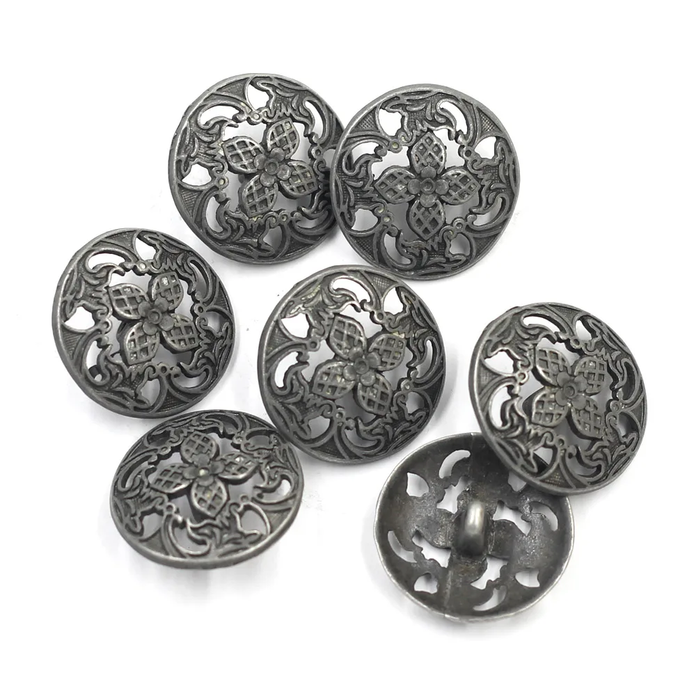 Buttons Flower Hollow Metal Gunmetal For Scrapbooking Crafts Clothing Sewing Handmade Decoration DIY Apparel Finding 23mm