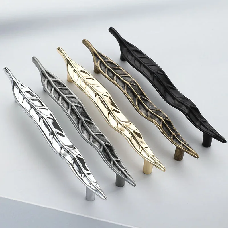 2PCS Leaves Branches Flowers Creative Handle Zinc Alloy Decoration Golden Lucky Grass Shaped Wardrobe Door Drawers Leaf Handle