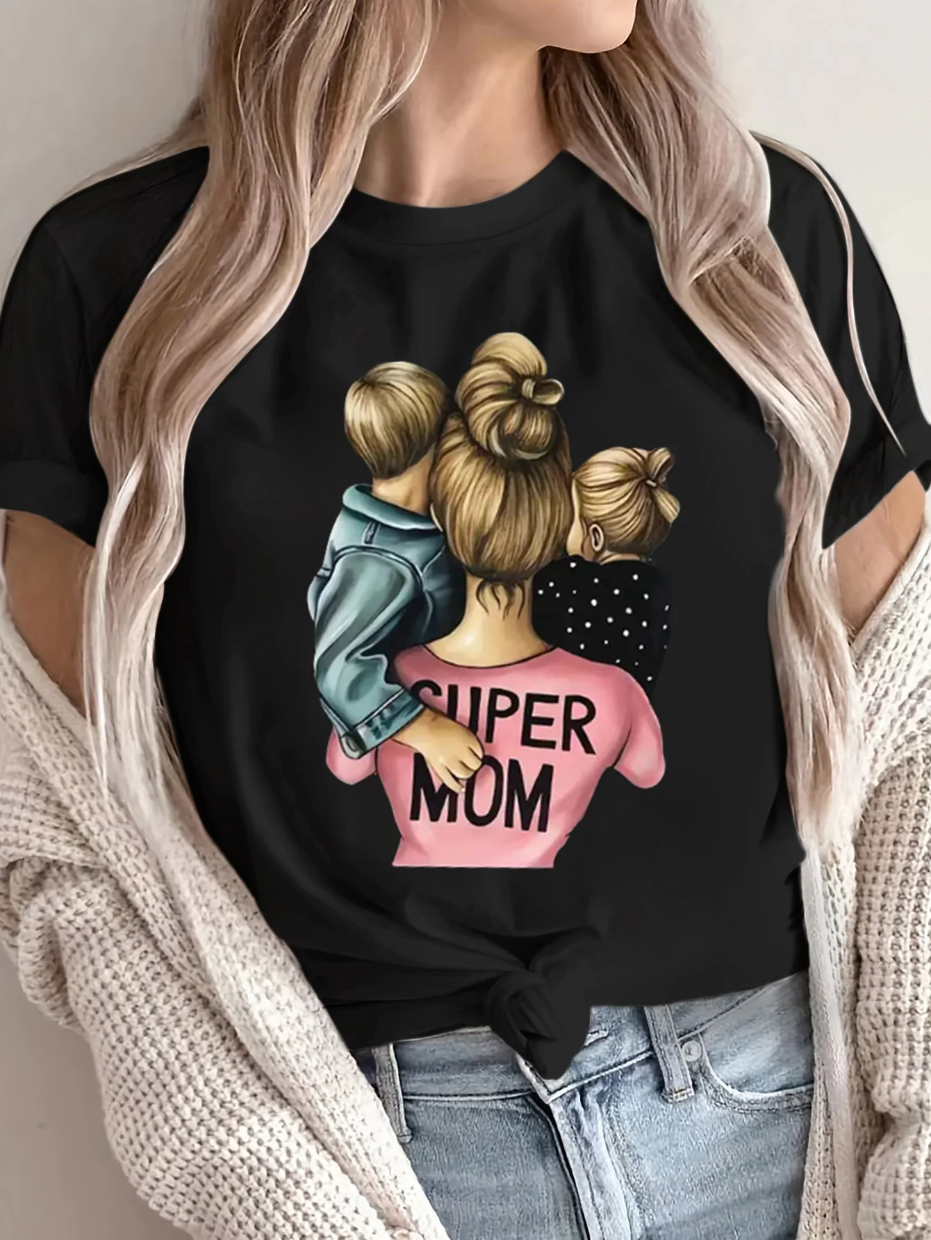 

Women's Mother'S Day Print T-Shirt Round Neck Short Sleeve Cotton Tees Retro Hip Hop Y2k T-shirt Summer Tops Women Clothing