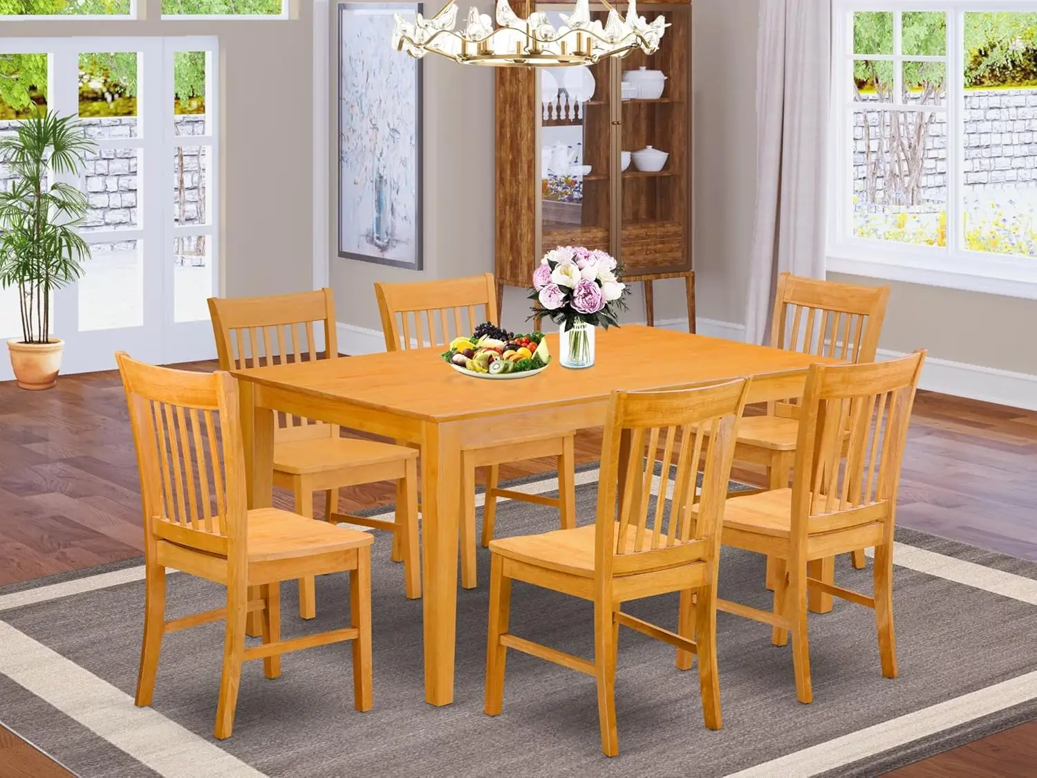 Cano7-Oak-W Capri 7 Piece Set Consist Of A Rectangle Kitchen Table And 6 Dining Room Chairs, 36X60 Inch