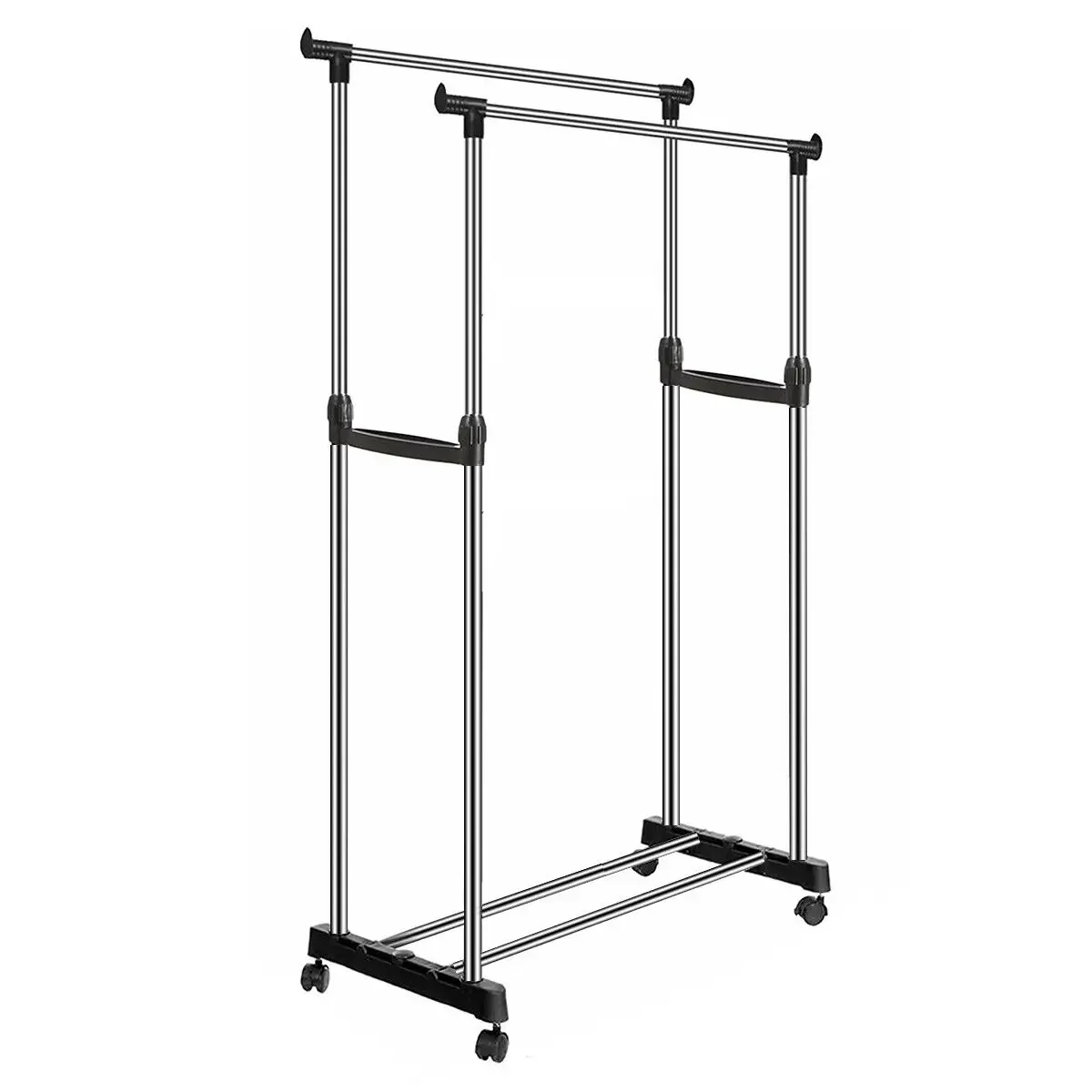 Double Bar Heavy Duty Commercial Garment Rack Rolling Collapsible Clothing Shelf