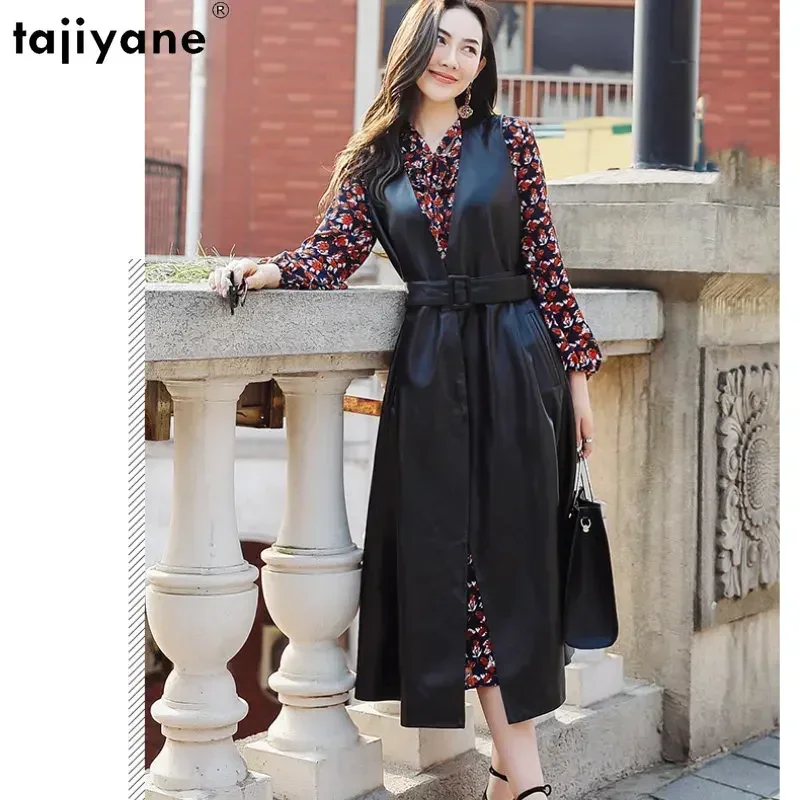 Tajiyane Echt lederjacke für Frauen ärmellose Schaffell mantel elegante Wind jacke Frauen mittellange schlanke Leder weste