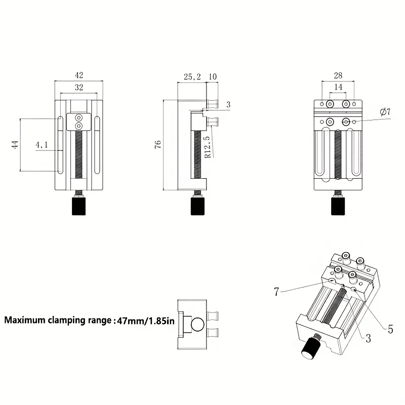 قطعة واحدة من ملزمة الحفر الصغيرة مع فكي مطاطي ناعم، نطاق لقط 0-47 مم مشبك نائب صغير للحرف اليدوية والنمذجة والإصلاحات #5