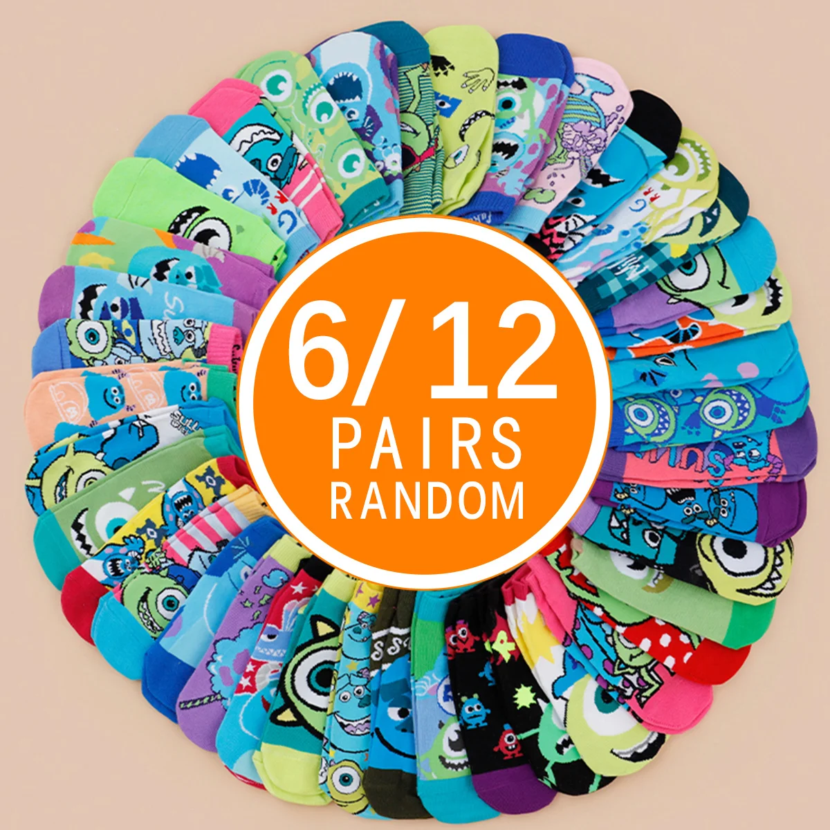 6/12Pairs of Random Novelty Cartoon Women's Knitted Short Socks for Summer Leisure and Comfort Anime Cotton Graffiti Ankle Socks