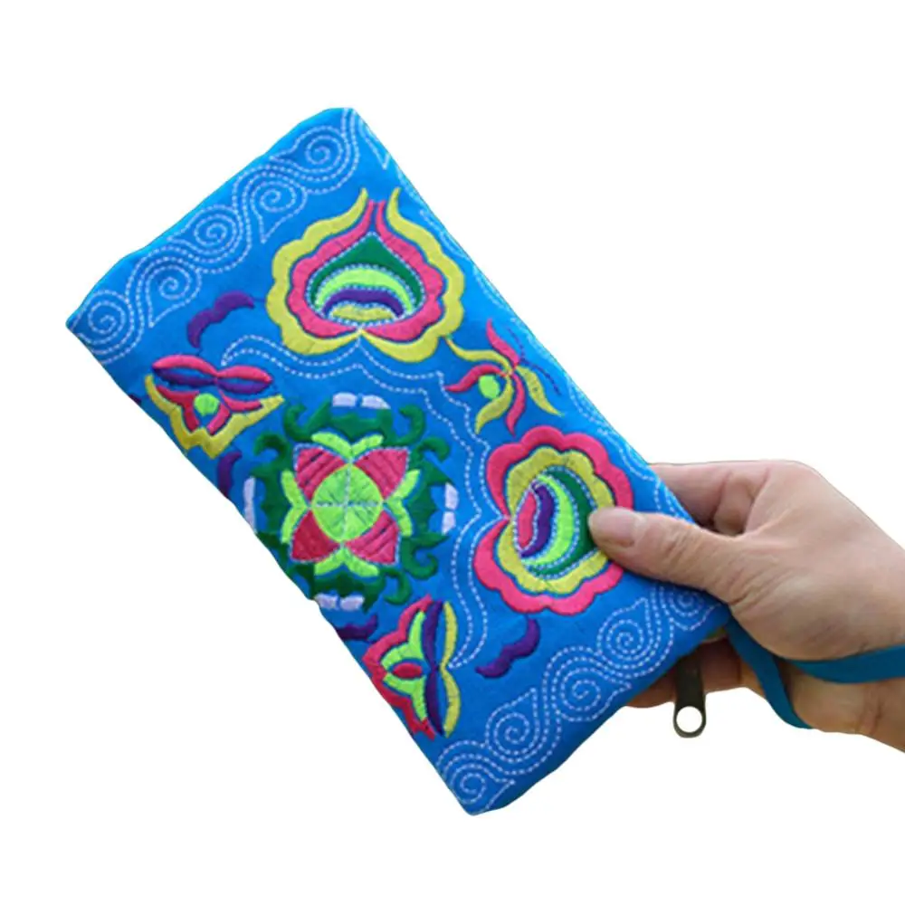 Women Clutch Bag Money Cash Holder Phone Storage Case Ethnic Handmade Embroidered Wristlet Handbag Zipper Purse Long Wallet