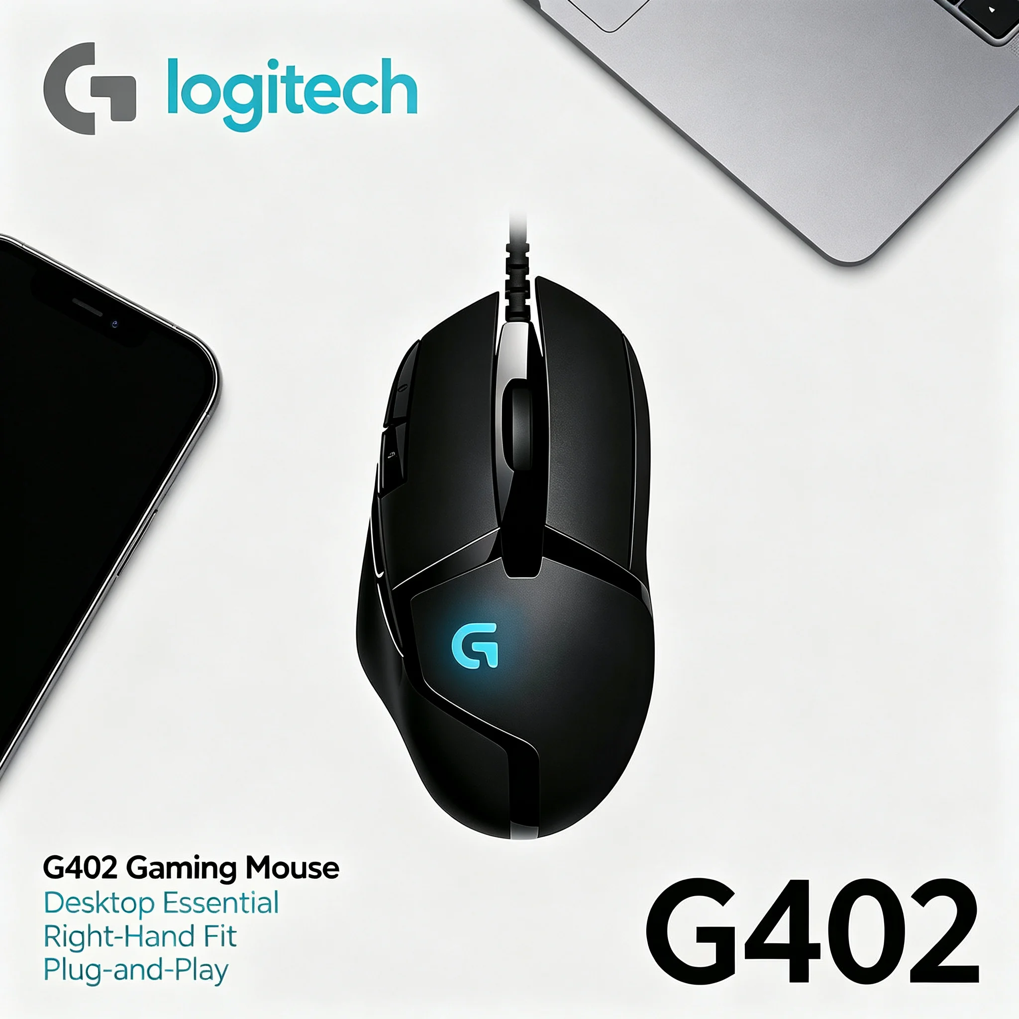 Logitech G402 Hyperion Fury Optical Gaming Mouse Wired 4000DPI 8 Programmable Keys For PC Computer Gamers