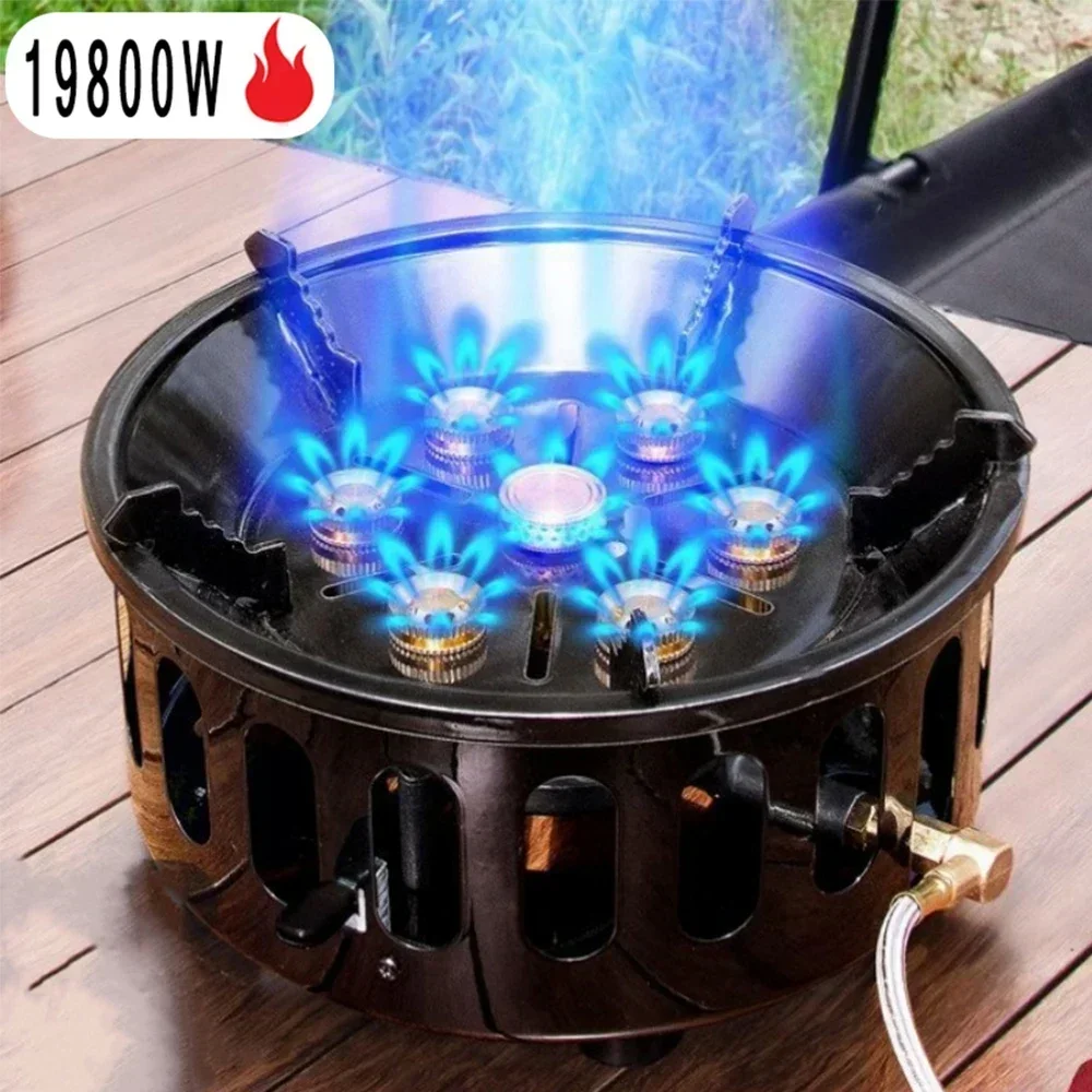 19800W 7-Core Camping Stove High-Power Strong Fire Portable Tourist Gas Burner Windproof Electronic ignition Camping Equipment