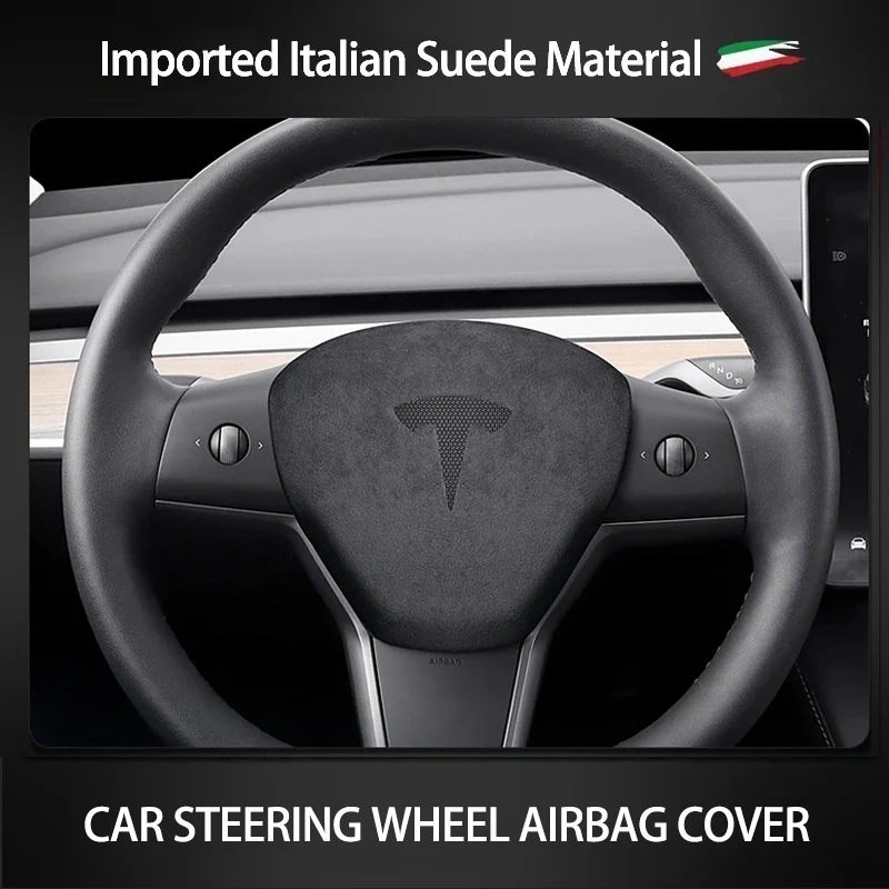 Car Interior Steering Wheel Horn Airbag Cover For Tesla Model 3 Model Y Top Super Suede Wrap Decorative Sheath Shell Accessories