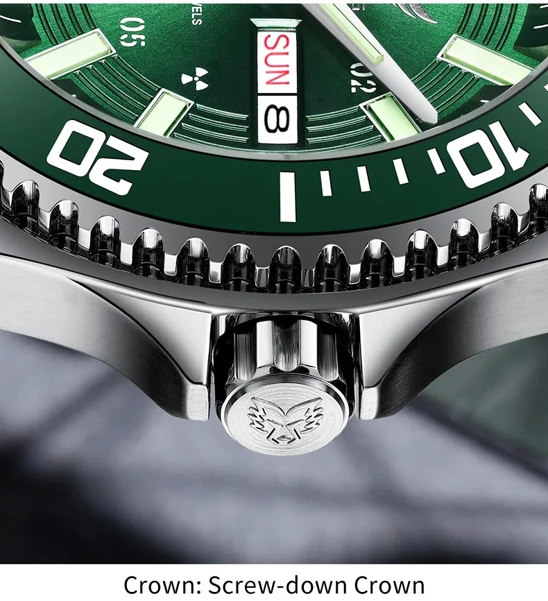 ساعة ييلانج الرجالية المضيئة أوتوماتيكية ميكانيكية يابانية 24 جواهر ياقوت WR300M أسبوع إنجليزي صيني قرص دوار