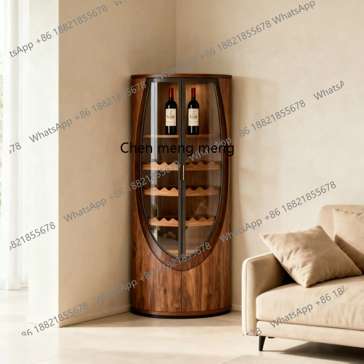 

New Chinese-style North American black walnut wine cabinet antique living room solid wood corner display cabinet customization
