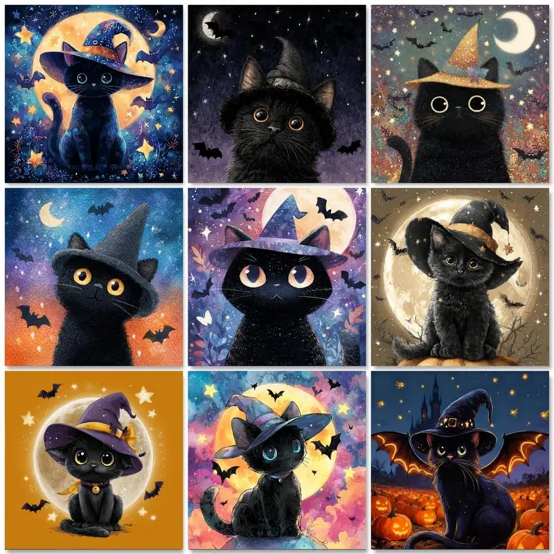 RUOPOTY 5d Diamond Painting For Adults Diamond Embroidery Black Cat Animal Full Round/Square Diamond Art Kit Adults Crafts Decor