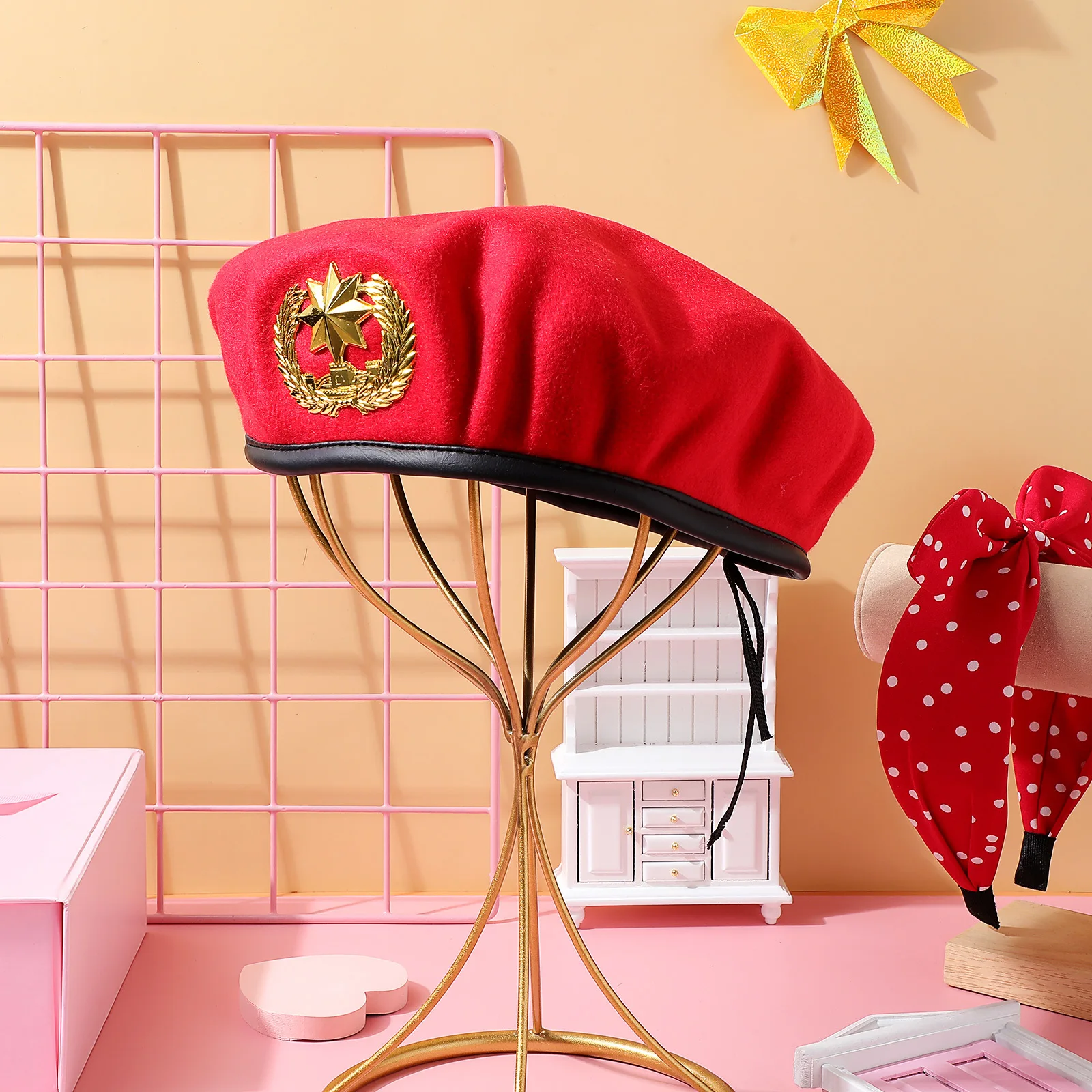6-個-6-個の花嫁セーラーハット男性用尖った星の帽子女性用ウールフレンチベレー帽レッドコスチューム