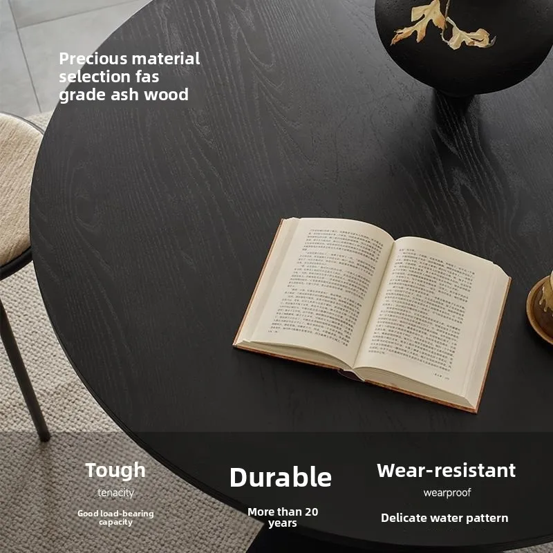 Medieval solid wood dining table, round table Nordic small apartment living room household ash wood retro round table, dining