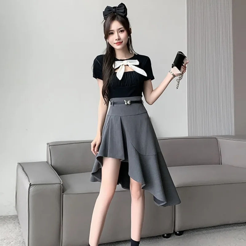 Temperament Fashion Irregular A-Line Skirt for Female Summer Casual Loose Solid Color Spliced Skirt Women\'s Clothing