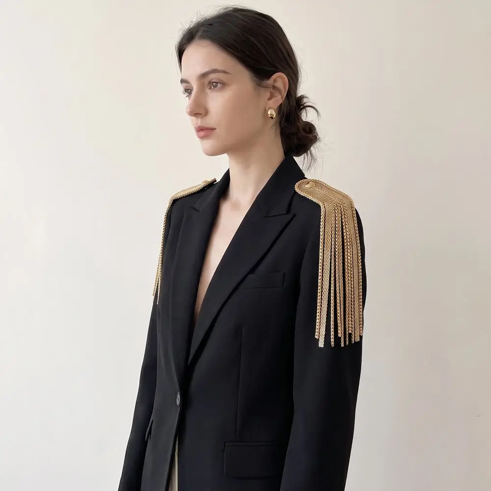 DIY Clothes Decor Pin Tassel Chain Epaulettes Metal Alloy Brooch Shoulder Board Breastpin DIY Tassel Epaulet Men
